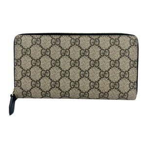 GUCCI GG Supreme Zip Around Long Wallet Brown Beige Tan the